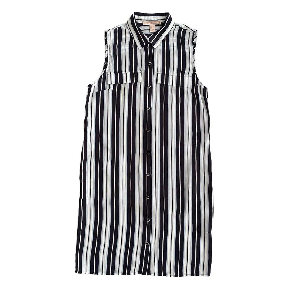 Forever 21 Sleeveless Collar Navy, Blue,White Striped Shirt Dress Women's Size S
